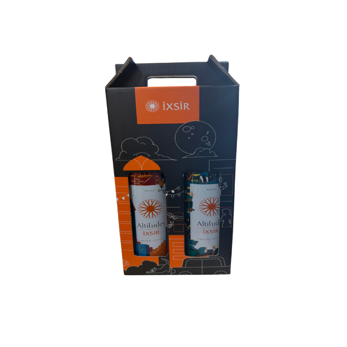 Gift set packaging with two bottles and 'Ixsir' branding on a white background