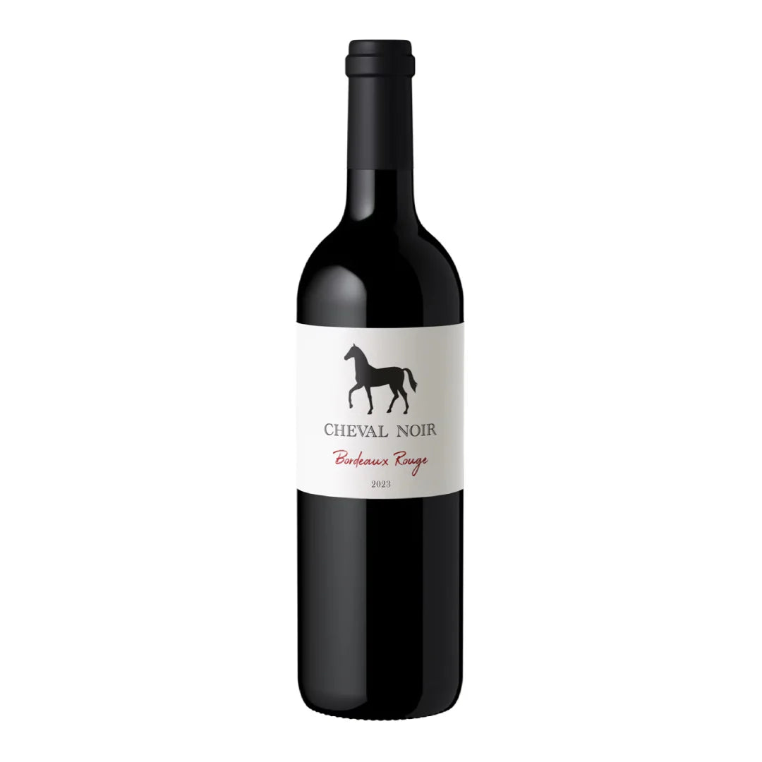 Wine bottle labeled 'Cheval Noir' on a white background