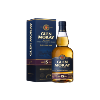 Glen Moray whisky bottle and box on a white background