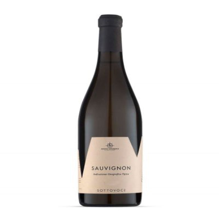 Wine bottle labeled 'Sauvignon' on a white background